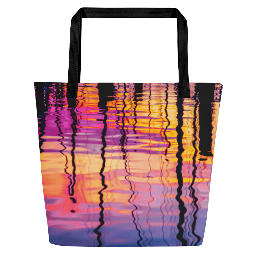 Boat Mast Reflections All-Over Print Large Tote Bag